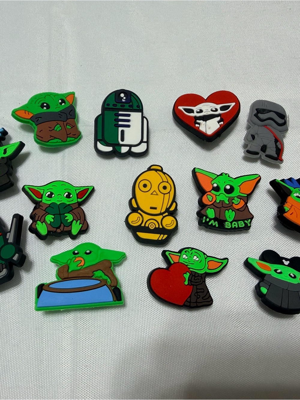 Lot of 13 Star Wars Baby Yoda & Droids Rubber Shoe Charms - Green
